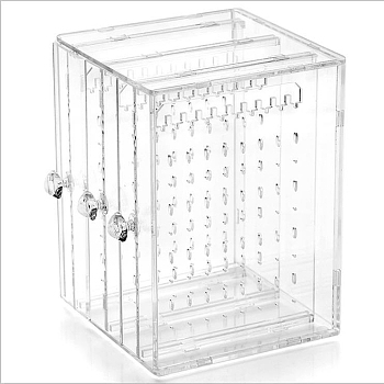 Rectangle 3 Vertical Drawers Transparent Plastic Jewelry Organizer Case, Hanging Jewelry Box for Earring Stud Storage, Clear, 12.5x18x21cm