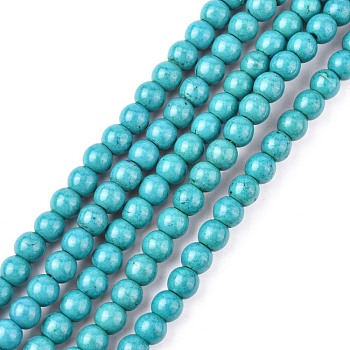 Synthetic Turquoise Beads Strands, Dyed, Round, Dark Cyan, 6mm, Hole: 1.2mm, about 67pcs/strand, 15.75 inch