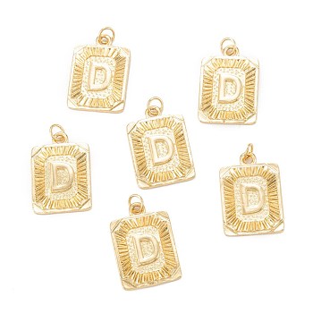 Brass Pendants, with Jump Ring, Long-Lasting Plated, Cadmium Free & Nickel Free & Lead Free, Rectangle with Alphabet, Real 18K Gold Plated, Letter.D, 23.5x16x2mm, Jump Ring: 5x0.7mm, 3.6mm Inner Diameter