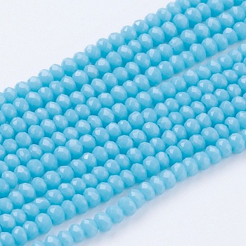 Imitation Jade Glass Beads Strands, Faceted, Rondelle, Cyan, 3x2~2.5mm, Hole: 0.5mm, about 186~190pcs/strand, 17 inch