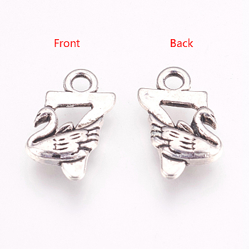Tibetan Style Alloy Pendants, Number 7 with Swan, Cadmium Free & Nickel Free & Lead Free, Antique Silver, 15x10x3mm, Hole: 2mm