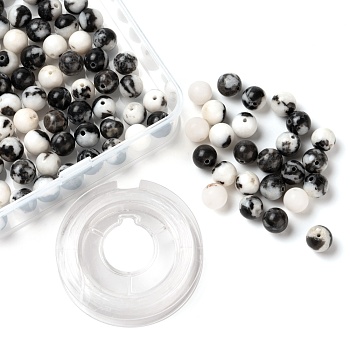 100Pcs 8mm Natural Zebra Jasper Round Beads, with 10m Elastic Crystal Thread, for DIY Stretch Bracelets Making Kits, 8mm, Hole: 1mm