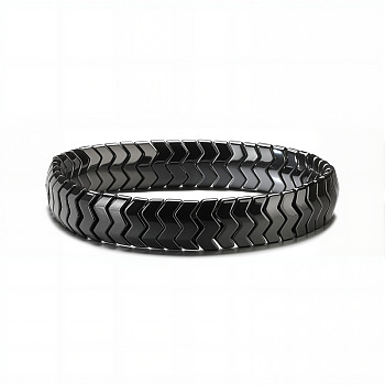 Non-magnetic Synthetic Hematite Beaded Stretch Bracelets for Men, Wave, Bead: 12x6mm, 7-1/2 inch(19cm)