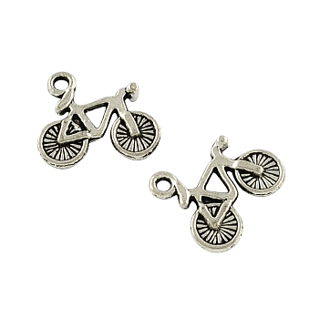 Bicycle Tibetan Style Zinc Alloy Charms, Lead Free & Cadmium Free, Antique Silver, 14x17x3mm, Hole: 1.5mm, about 625pcs/500g