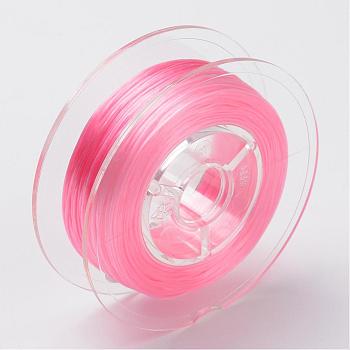 Japanese Eco-Friendly Dyed Flat Elastic Crystal String, Elastic Beading Thread, for Stretch Bracelet Making, Flat, Pink, 0.6mm, about 60m/roll(65.62yards/roll)