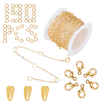 DIY Star Link Chain Necklaces Kits, Including 5m Real 18K Gold Plated Brass Chains, Zinc Alloy Lobster Claw Clasps, Iron Jump Rings & Snap on Bails, Golden
