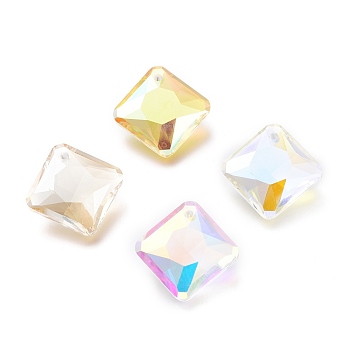 Glass Rhinestone Pendants, Faceted, Square/Rhombus, Mixed Color, 14.5x14.5x6mm, Hole: 1.2mm
