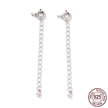 925 Sterling Silver Chain Extenders, with Spring Ring Clasps & Charms, Round, Antique Silver, 60x5.8mm, Hole: 1.6mm