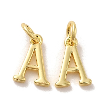 Brass Pendants, with Jump Ring, Letter A, 10.5x7.5x1.5mm, Ring: 5x1mm, inner diameter: 3mm