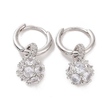 Cubic Zirconia Round Ball Dangle Hoop Earrings, Platinum Brass Jewelry for Women, Clear, 25.5mm, Pin: 0.8mm