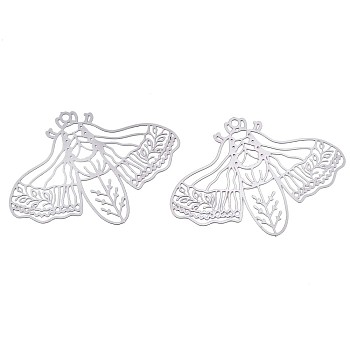 201 Stainless Steel Filigree Pendants, Etched Metal Embellishments, Bee, Stainless Steel Color, 32x44x0.3mm, Hole: 1.6mm