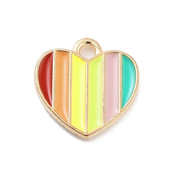 Light Gold Plated Alloy Enamel Charms, Cadmium Free & Lead Free, Rainbow Color, Heart, 13x13x2mm, Hole: 1.6mm