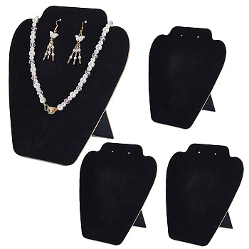 Velvet & Wood Jewelry Nceklace Display Stands, Black, 20.7x18.6cm