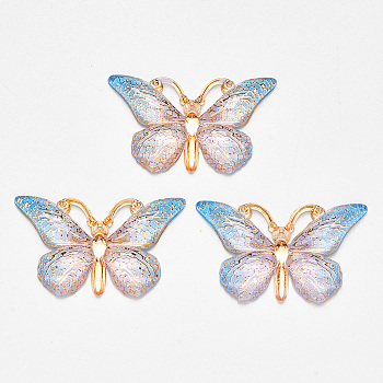 Transparent Acrylic Pendants, with Plated Bottom, Butterfly, Colorful, 23x38x5mm, Hole: 1.2mm