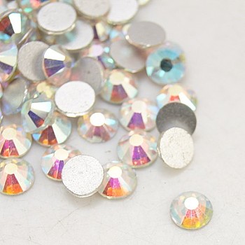 Glass Flat Back Rhinestone, Grade A, Back Plated, Faceted, Half Round, Crystal AB, SS8, 2.3~2.4mm, 1440pcs/bag