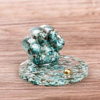 Resin Paw Print Mobile Phone Holder, with Synthetic Turquoise Chips inside for Home Office Decorations, 80x58mm