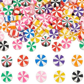 200Pcs 10 Colors Handmade Polymer Clay Beads, Flat Round, Mixed Color, 9~10x4mm, Hole: 1.6mm, 20pcs/color