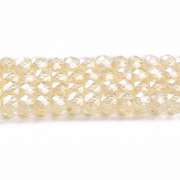 Cubic Zirconia Bead Strands, Faceted Rondelle, Light Yellow, 3x2mm, Hole: 0.6mm, about 164~172pcs/strand, 14.57~14.88 inch(37~37.8cm)