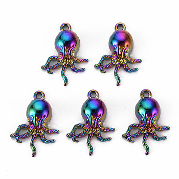 Alloy Pendants, Cadmium Free & Nickel Free & Lead Free, Octopus, Rainbow Color, 21x14x5mm, Hole: 1.5mm