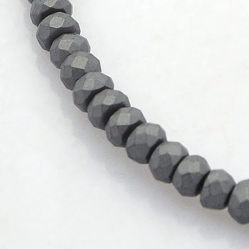 Electroplate Non-magnetic Synthetic Hematite Beads Strands, Faceted Rondelle, Frosted, Black Plated, 3x2mm, Hole: 1mm, about 214pcs/strand, 15.7 inch