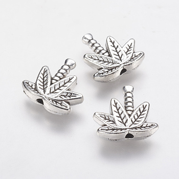 Tibetan Style Alloy Beads, Leaf, Antique Silver, 13x13.5x3mm, Hole: 1.5mm