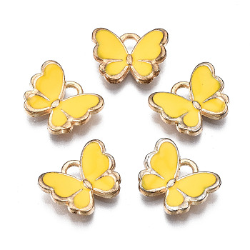 Alloy Enamel Charms, Butterfly, Light Gold, Gold, 10.5x13x3mm, Hole: 2mm