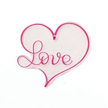 Valentine's Day Theme Acrylic Pendants, Word Love, Heart Pattern, 34x38x2mm, Hole: 1.4mm
