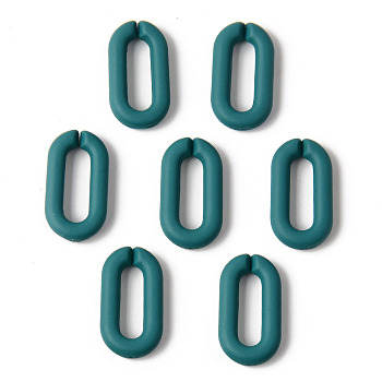 Rubberized Style Acrylic Linking Rings, Quick Link Connectors, For Cable Chains Making, Oval, Teal, 20x11x3mm, Inner Diameter: 13.5x4mm