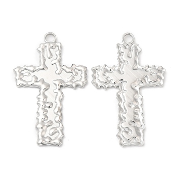 304 Stainless Steel Pendants, Cross Charm, Stainless Steel Color, 38x23.5x2mm, Hole: 3mm