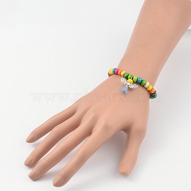 Kids Bracelets Wood Bead Stretch Bracelets(BJEW-JB02020-05)-2