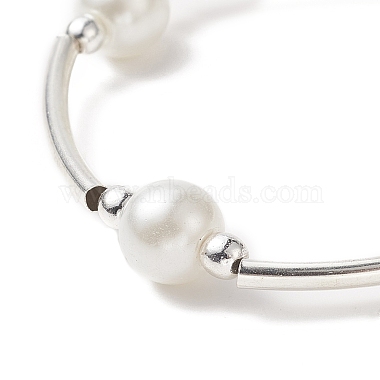 Glass Pearl & Synthetic Hematite & Brass Tube Beaded Stretch Bracelet for Women(BJEW-JB09264)-4