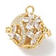 Rack Plating Brass Clear Cubic Zirconia Bead Cage Pendants(KK-L224-006G)-1