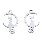 Non-Tarnish 201 Stainless Steel Pendants, Halloween Style, Moon with Cat, Stainless Steel Color, 15x10x1mm, Hole: 1.2mm(STAS-N098-081P)