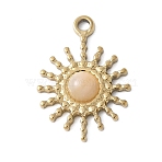 304 Stainless Steel with Natural White Shell Pendants, Sun, Golden, 18x13x3.5mm, Hole: 1.5mm(STAS-G353-03G-09)