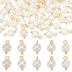 70Pcs Natural Cultured Freshwater Pearl Two Sides Polished Charms, with Brass Loops, White, Golden, 10~12x6.5~8x4~5.5mm, Hole: 2.3~2.6mm(FIND-CN0001-43G)