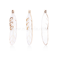 Electroplate Freshwater Shell Big Pendants, Feather, Light Gold, 67.5~70x13~14x2mm, Hole: 1.5mm(SHEL-T012-01)