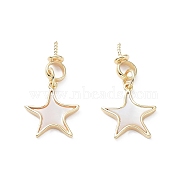 Rack Plating Brass Cup Pearl Peg Bails Pin Pendants, with Shell Star Charms, Long-Lasting Plated, Real 18K Gold Plated, 24mm, Pin: 1mm(KK-A183-38G)