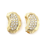 Brass Beads, with Clear Cubic Zirconia, Hollow Bean Shape, Real 18K Gold Plated, 11x7.5x5mm, Hole: 2mm(ZIRC-L077-041G)