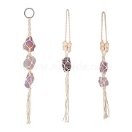 Elecrelive 3Pcs 3 Style Irregular Gemstone Hanging Pendant Decoration, with Cotton Cord & Wood Beads, for Car Interior Ornament Accessories, 290~320mm, 1pc/style(HJEW-EL0001-08)