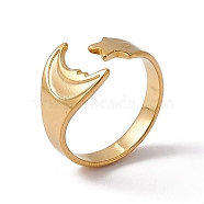 Ion Plating(IP) 304 Stainless Steel Moon & Star Open Cuff Ring for Women, Real 18K Gold Plated, US Size 6(16.5mm)(RJEW-C045-19G)