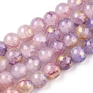 Baking Painted Crackle Glass Bead Strands, with Gold Powder, Round, Plum, 8mm, Hole: 1.2mm, about 103pcs/strand, 30.08~30.7''(76.4~78cm)(DGLA-R053-03A)