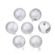 Electroplate Glass Beads, Frosted, Round with Skull Pattern, Silver, 10mm, Hole: 1.5mm, about 200pcs/bag(EGLA-T009-26C)