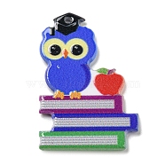 Study Style Opaque Acrylic Sided Pendants, Owl with Books, Colorful, 39.5x26.5x2.6mm, Hole: 2.1mm(MACR-D027-03D)
