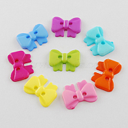 Acrylic Buttons, 2-Hole, Dyed, Bowknot, Mixed Color, 10x13.5x2.5mm, Hole: 2mm(BUTT-Q001-B-M)
