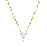 Natural Shell Heart Pendant Necklace with Stainless Steel Paperclip Chains, Golden, 17.72 inch(45cm)(IQ7813-1)