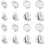 Unicraftale 80Pcs 4 Styles 316 Stainless Steel Clip-on Earring Findings, Earring Settings, Flat Round, Stainless Steel Color, 15~16x10~16x8mm, Hole: 3mm, Tray: 8~14mm, 20pcs/style(STAS-UN0034-22)