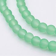 Transparent Glass Bead Strands, Frosted, Round, Pale Green, 6mm, Hole: 1.3~1.6mm, about 140pcs/strand, 31.4 inch(X-GLAA-S031-6mm-29)