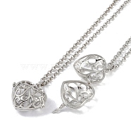 Brass Rhinestone Pendant Necklaces, Iron Rolo Chains, Heart, Platinum, 32.05 inch(81.4cm), Pendant: 32x28mm(NJEW-G089-16B-P)
