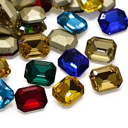 Faceted Rectangle Glass Pointed Back Rhinestone Cabochons, Back Plated, Rectangle Octagon, Mixed Color, 10x8x4mm, about 36pcs/bag(RGLA-A017-8x10mm-SM)