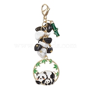 Panda Alloy Enamel Pendant Decorations, Natural Obsidian & Synthetic White Howlite Chip Beads and 304 Stainless Steel Lobster Claw Clasps Charms, White, 77mm(HJEW-JM01275-03)